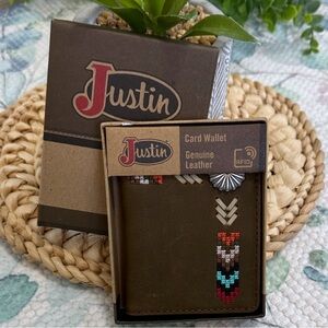 New Justin Boots Genuine Leather Card Wallet Tribal Western Colorful Embroidery